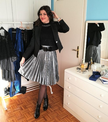 silver pleated skirt
